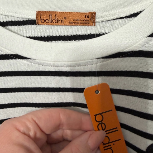 Belldini Black and White Striped Top with Heart Accent - Picture 3 of 3